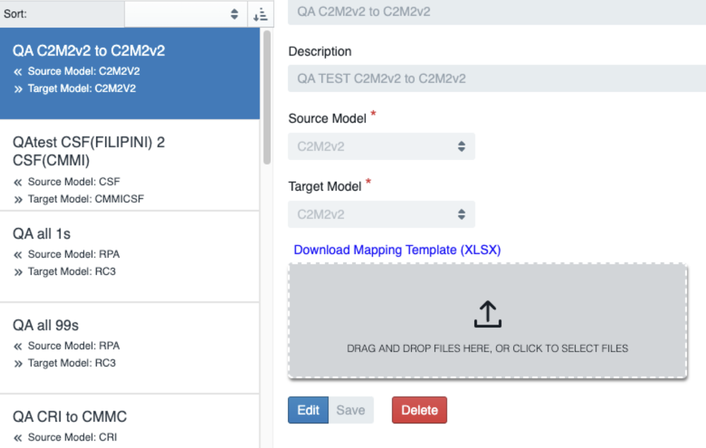 Edit and delete options on assessment mappings in the Admin module